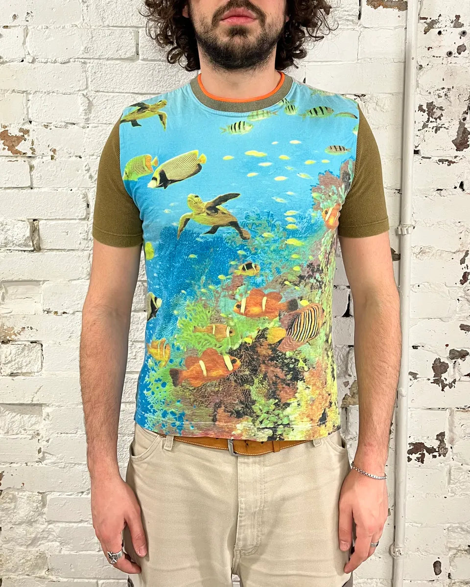 2000s Dolce & Gabbana Blue Underwater Marine Print T-Shirt myrUNGD 1
