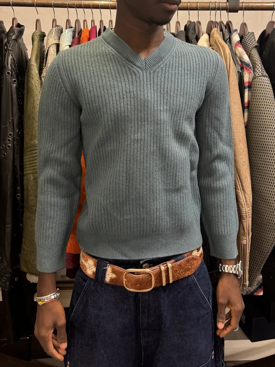 2000s Dolce & Gabbana Blue Wool V-Neck Sweater lbqYjwL 1