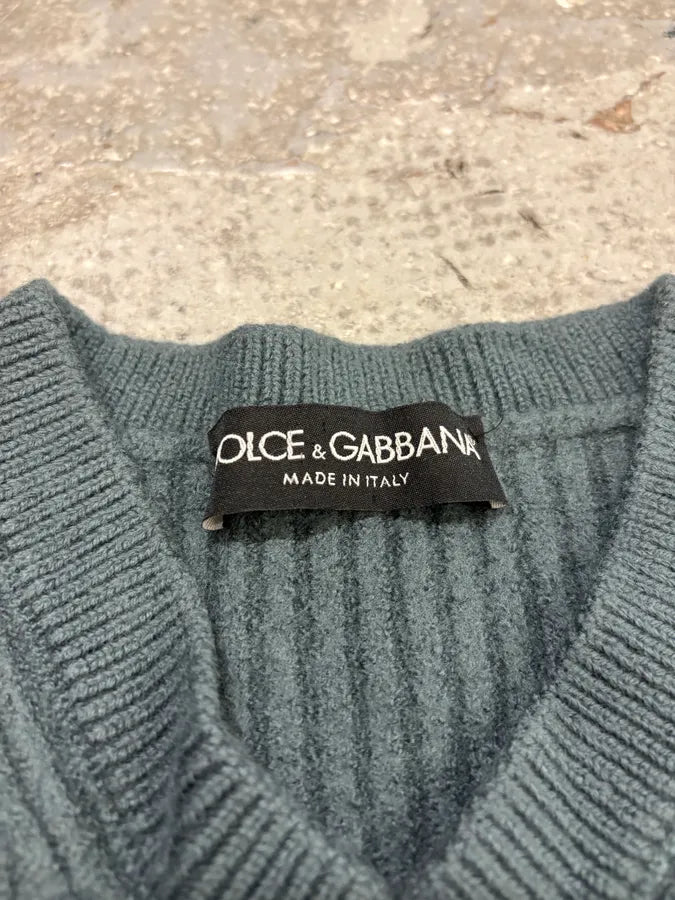 2000s Dolce & Gabbana Blue Wool V-Neck Sweater lbqYjwL 6