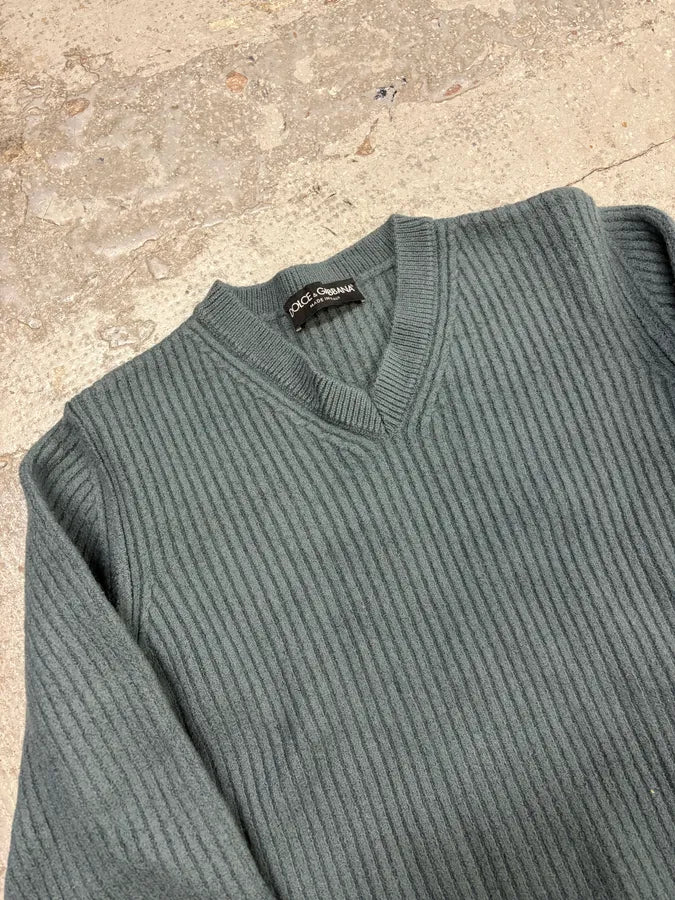 2000s Dolce & Gabbana Blue Wool V-Neck Sweater lbqYjwL 4
