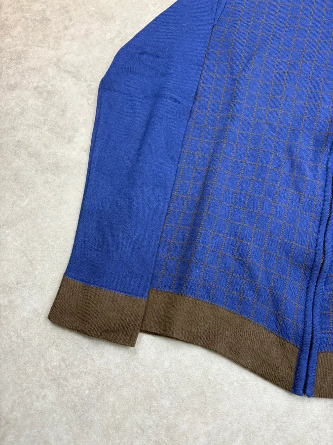 2000s Dolce & Gabbana Blue Wool Zip-Up Contrast Collar Sweater GhezQkr 7