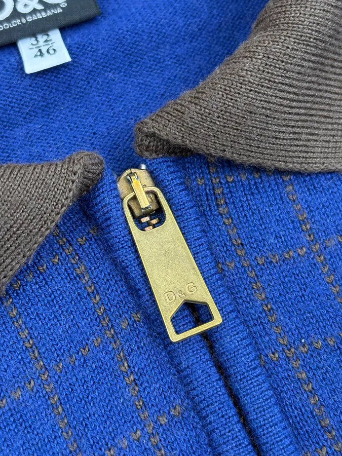 2000s Dolce & Gabbana Blue Wool Zip-Up Contrast Collar Sweater GhezQkr 8