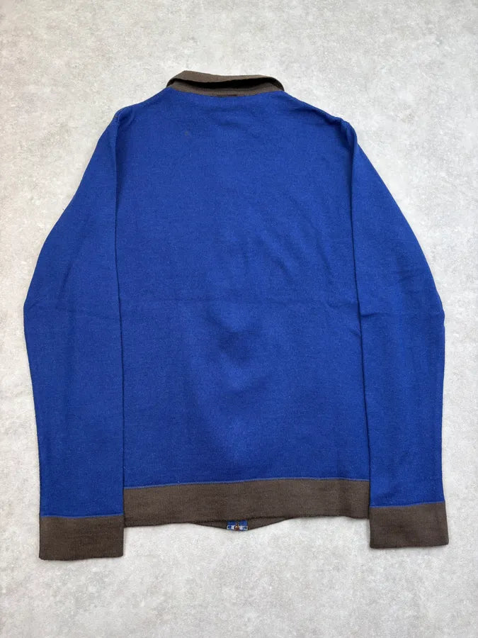2000s Dolce & Gabbana Blue Wool Zip-Up Contrast Collar Sweater GhezQkr 5