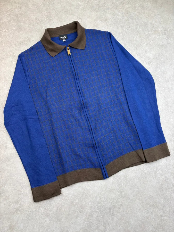 2000s Dolce & Gabbana Blue Wool Zip-Up Contrast Collar Sweater GhezQkr 3