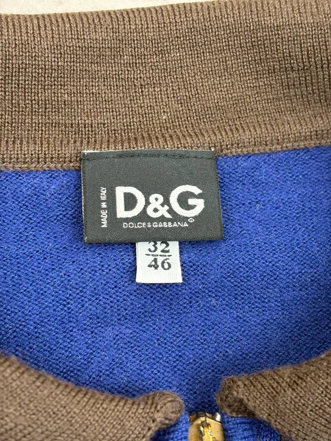 2000s Dolce & Gabbana Blue Wool Zip-Up Contrast Collar Sweater GhezQkr 9