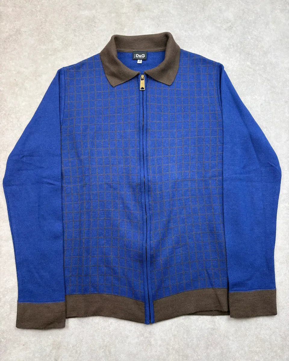 2000s Dolce & Gabbana Blue Wool Zip-Up Contrast Collar Sweater GhezQkr 0