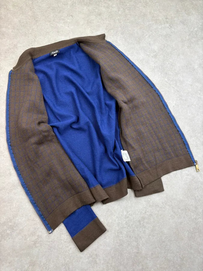 2000s Dolce & Gabbana Blue Wool Zip-Up Contrast Collar Sweater GhezQkr 6