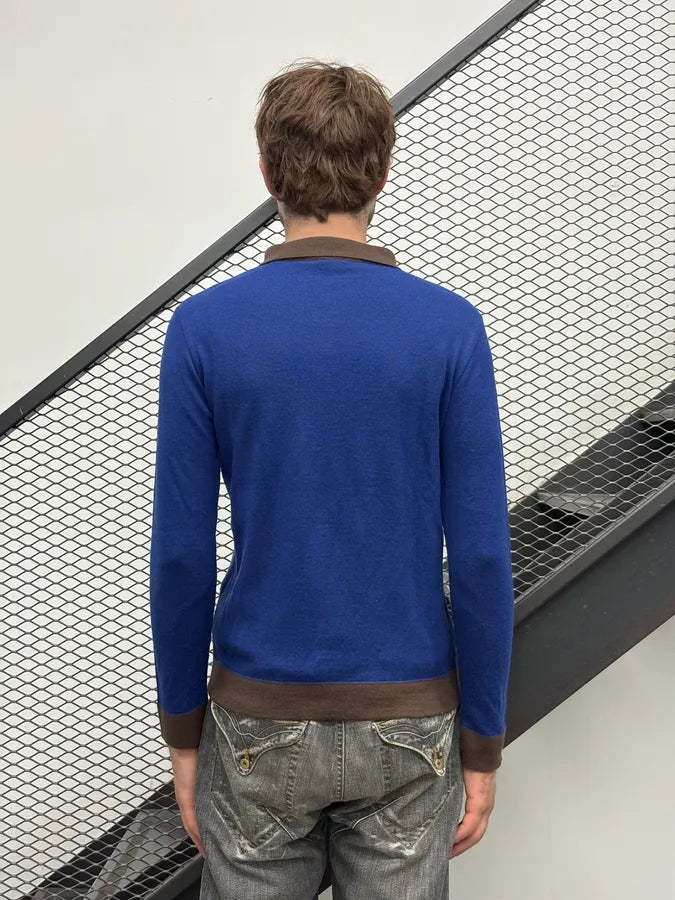 2000s Dolce & Gabbana Blue Wool Zip-Up Contrast Collar Sweater GhezQkr 2