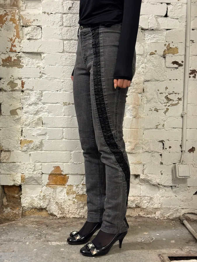 2000s Dolce & Gabbana Bondage Corset Grey Denim Jeans rQmEsaA 2