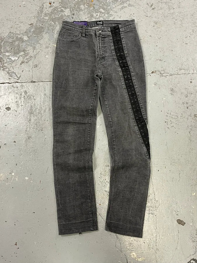 2000s Dolce & Gabbana Bondage Corset Grey Denim Jeans rQmEsaA 0