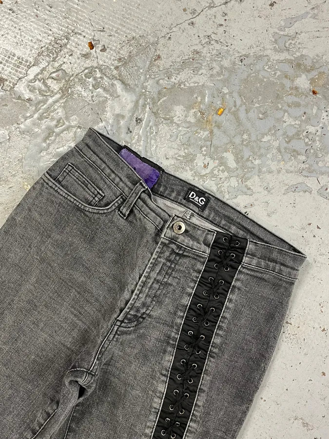 2000s Dolce & Gabbana Bondage Corset Grey Denim Jeans rQmEsaA 4