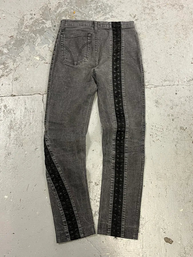 2000s Dolce & Gabbana Bondage Corset Grey Denim Jeans rQmEsaA 5