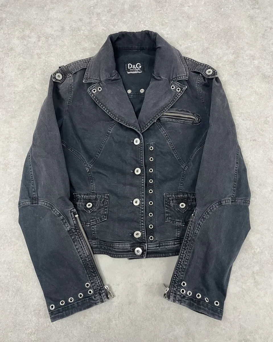 SS2004 Dolce & Gabbana Eylet Bondage Military Black Jacket Xkkvlbm 0