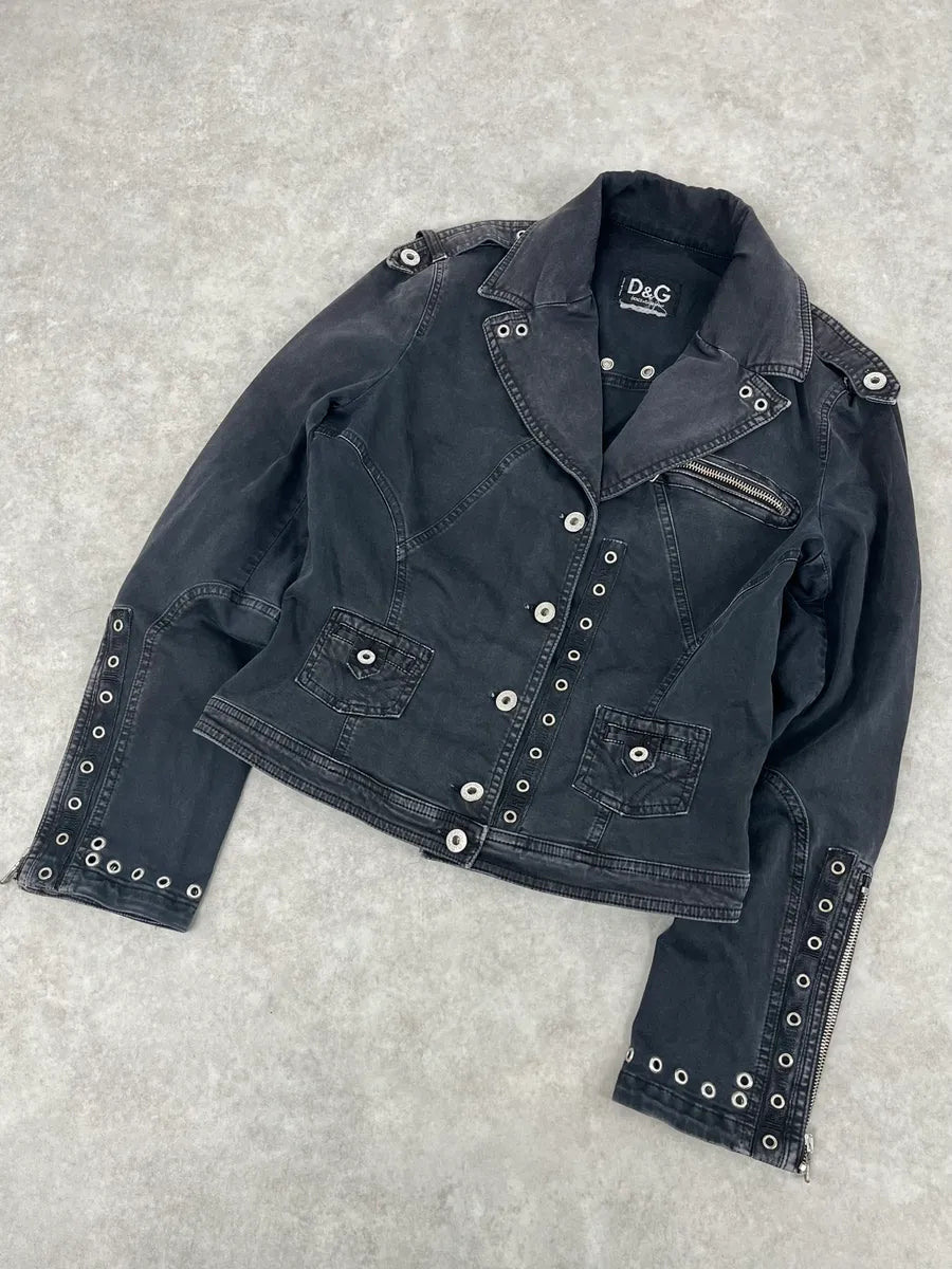 SS2004 Dolce & Gabbana Eylet Bondage Military Black Jacket Xkkvlbm 3