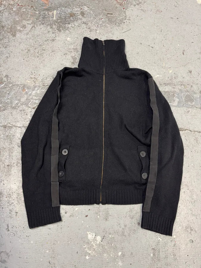 2000s Dolce & Gabbana Bondage Straps Black Wool Zip-Up Sweater vEjTZJs 0