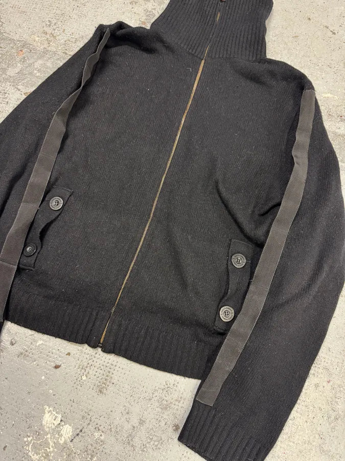 2000s Dolce & Gabbana Bondage Straps Black Wool Zip-Up Sweater vEjTZJs 3