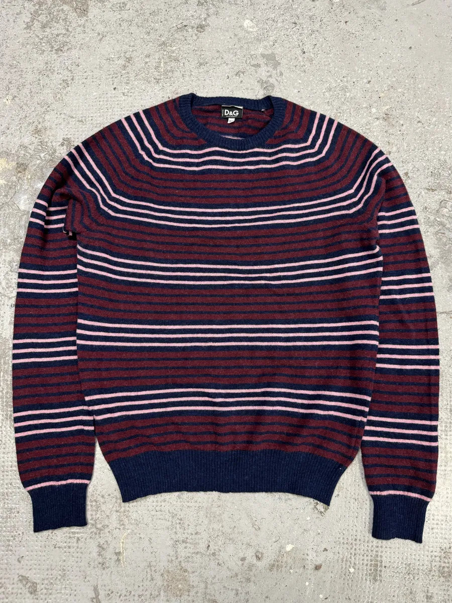 2000s Dolce & Gabbana Bordeaux & Navy Striped Sweater BwMQYbO 0