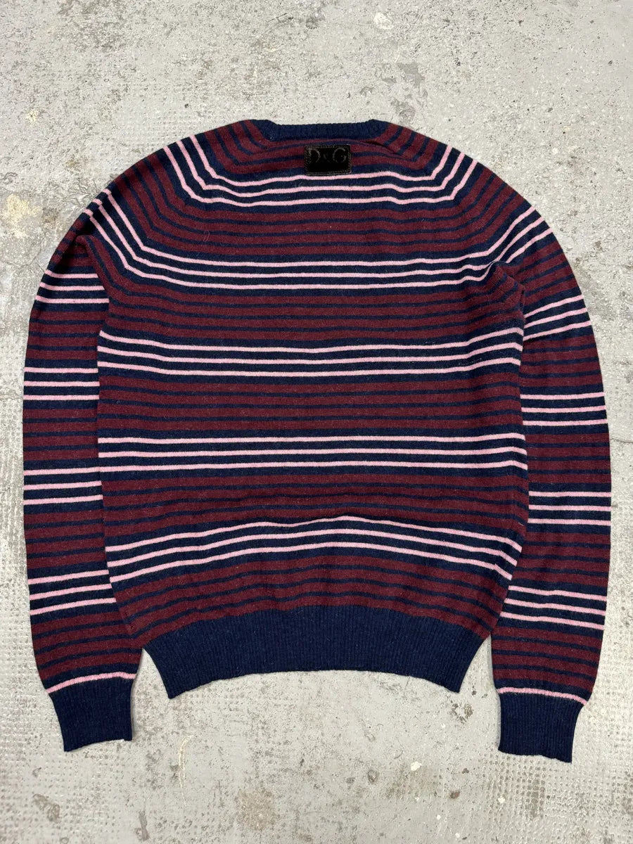 2000s Dolce & Gabbana Bordeaux & Navy Striped Sweater BwMQYbO 1
