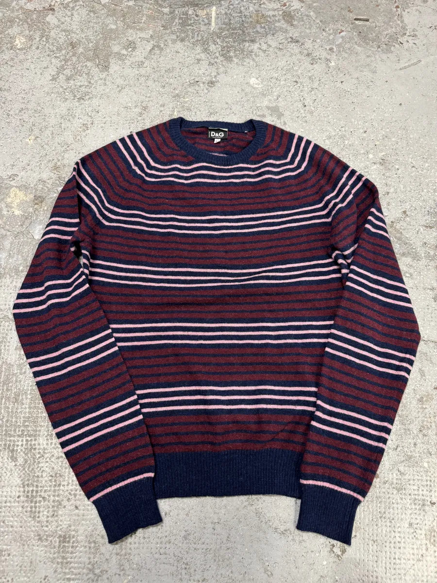 2000s Dolce & Gabbana Bordeaux & Navy Striped Sweater BwMQYbO 2