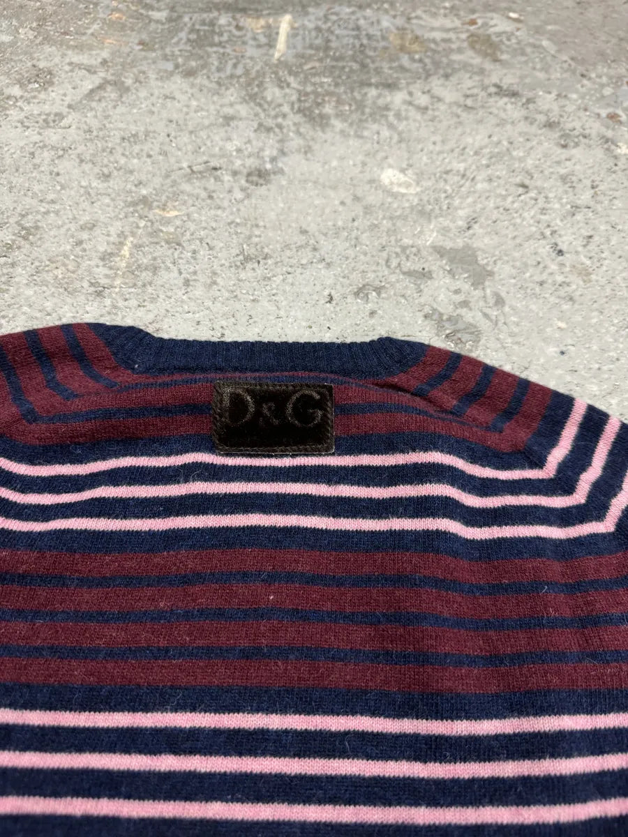 2000s Dolce & Gabbana Bordeaux & Navy Striped Sweater BwMQYbO 5