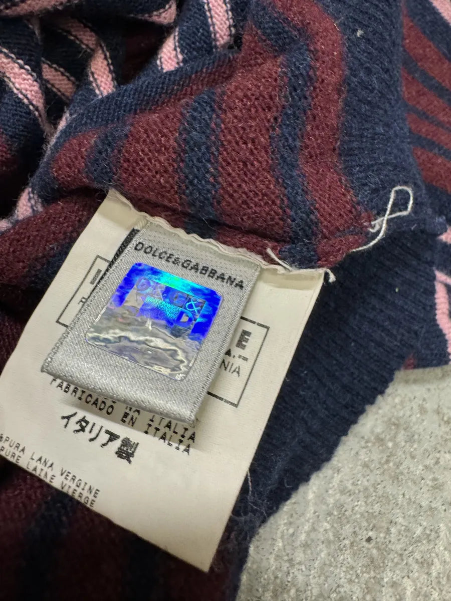 2000s Dolce & Gabbana Bordeaux & Navy Striped Sweater BwMQYbO 6