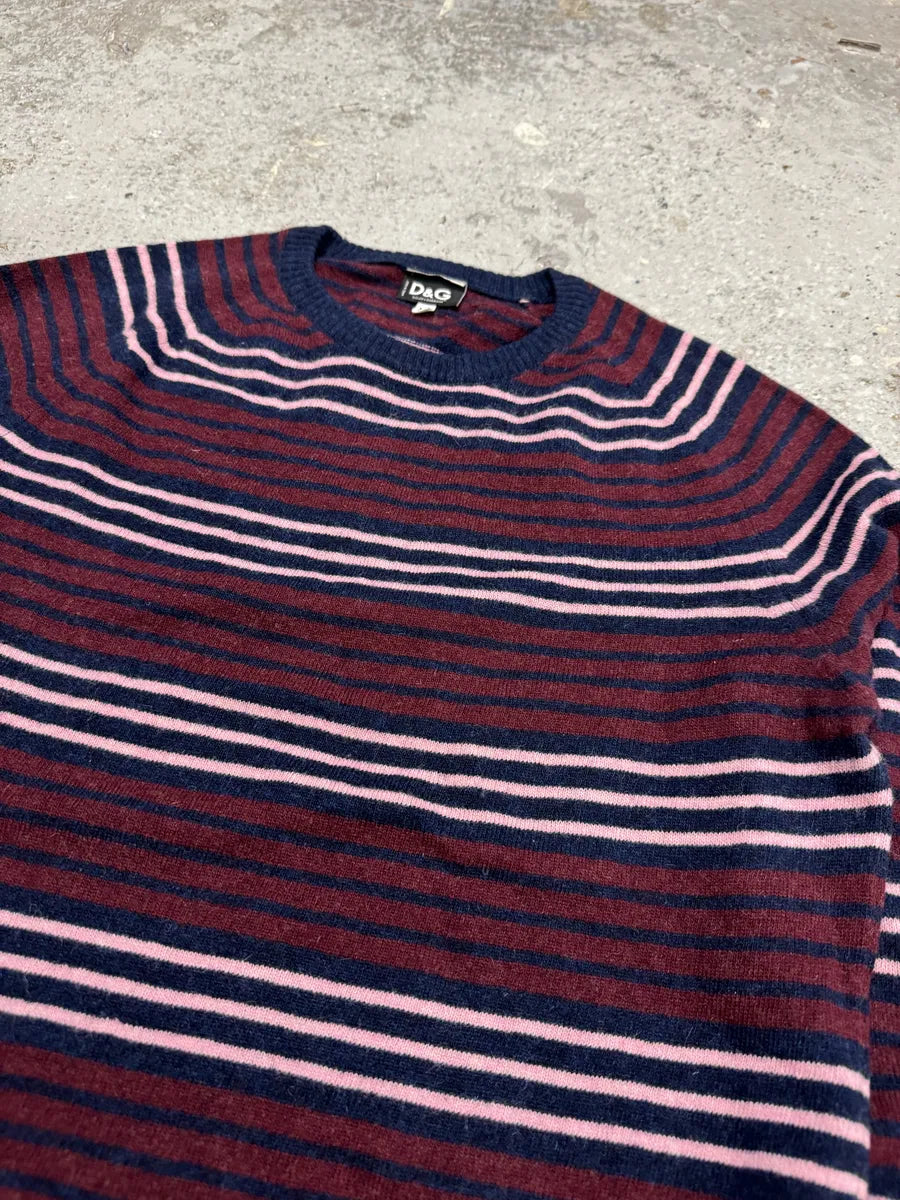 2000s Dolce & Gabbana Bordeaux & Navy Striped Sweater BwMQYbO 7