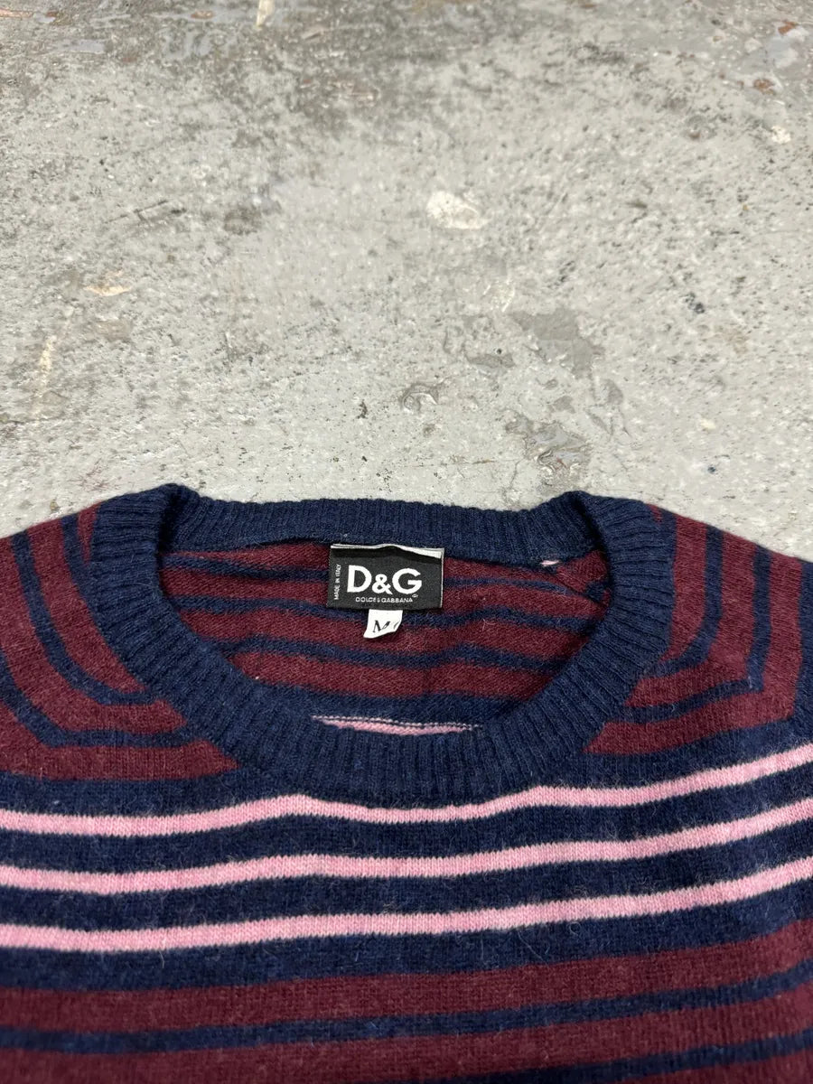 2000s Dolce & Gabbana Bordeaux & Navy Striped Sweater BwMQYbO 8