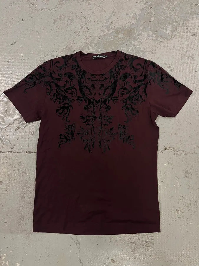 2000s Dolce & Gabbana Bordeaux Black Embroidered Tee-Shirt (S/M) wfquDJB 0