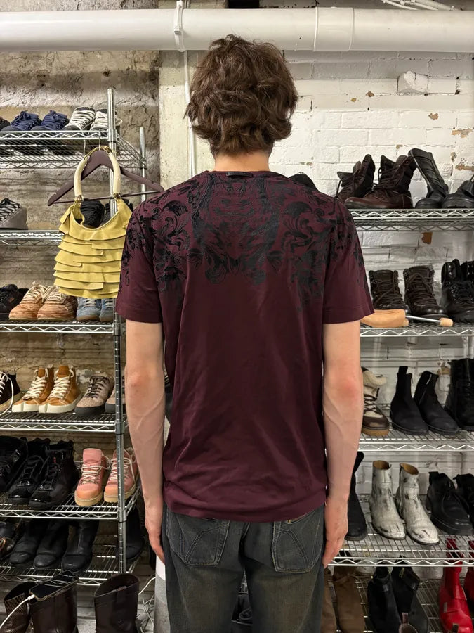 2000s Dolce & Gabbana Bordeaux Black Embroidered Tee-Shirt (S/M) wfquDJB 2