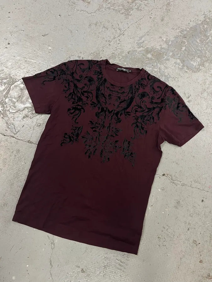 2000s Dolce & Gabbana Bordeaux Black Embroidered Tee-Shirt (S/M) wfquDJB 3