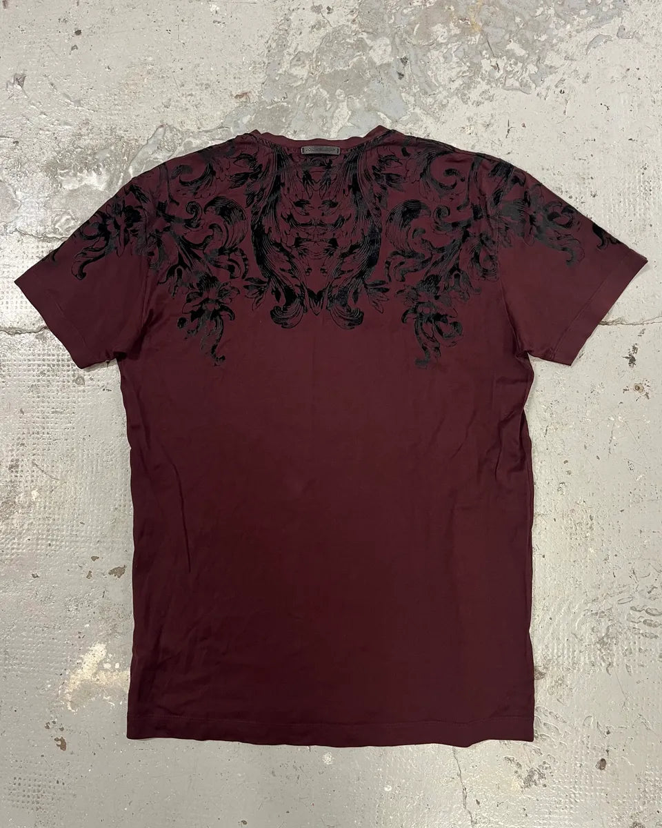 2000s Dolce & Gabbana Bordeaux Black Embroidered Tee-Shirt (S/M) wfquDJB 4