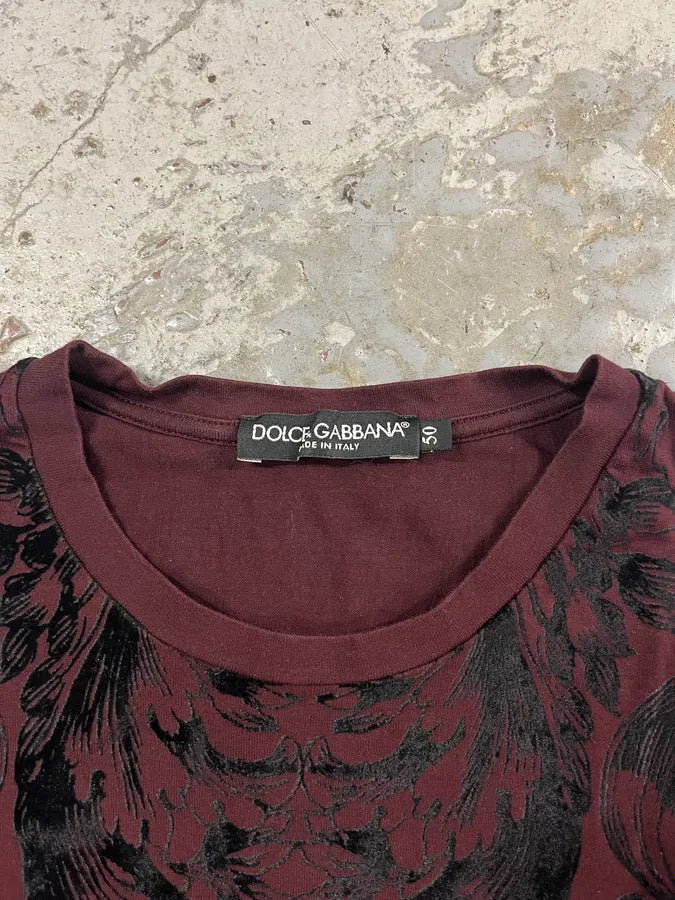 2000s Dolce & Gabbana Bordeaux Black Embroidered Tee-Shirt (S/M) wfquDJB 6
