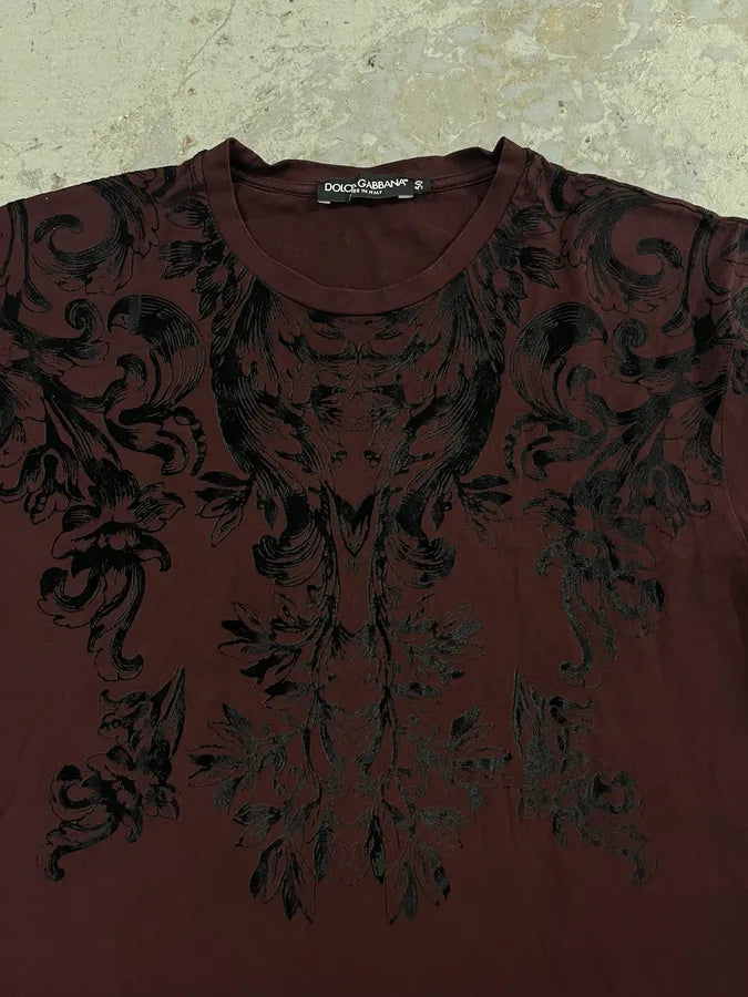 2000s Dolce & Gabbana Bordeaux Black Embroidered Tee-Shirt (S/M) wfquDJB 7