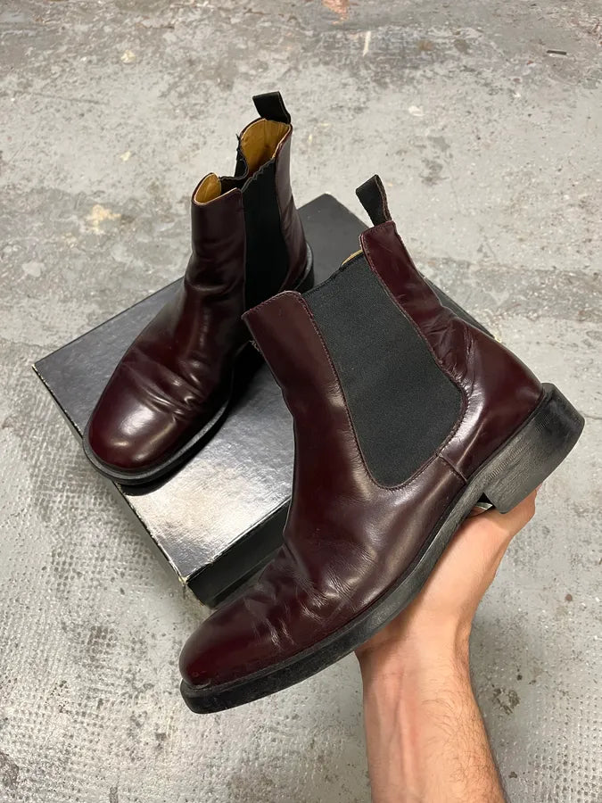 2000s Dolce & Gabbana Bordeaux Chelsea Leather Boots BzlZDjD 0