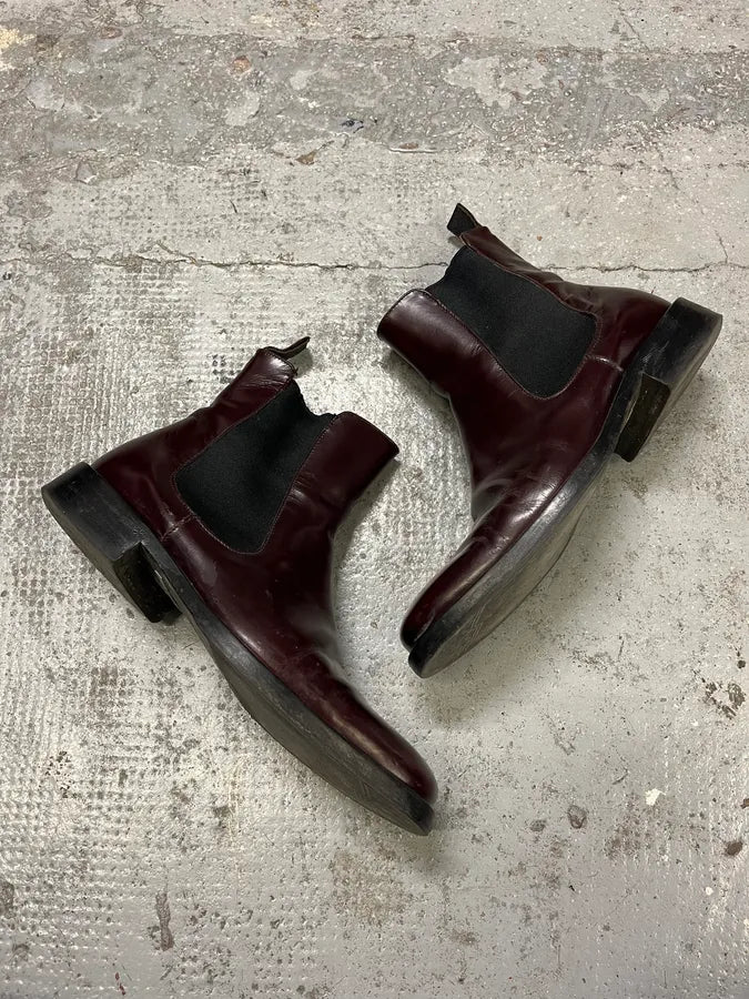 2000s Dolce & Gabbana Bordeaux Chelsea Leather Boots BzlZDjD 1