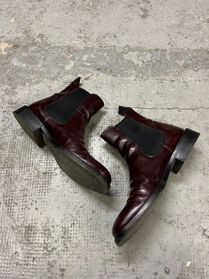 2000s Dolce & Gabbana Bordeaux Chelsea Leather Boots BzlZDjD 2