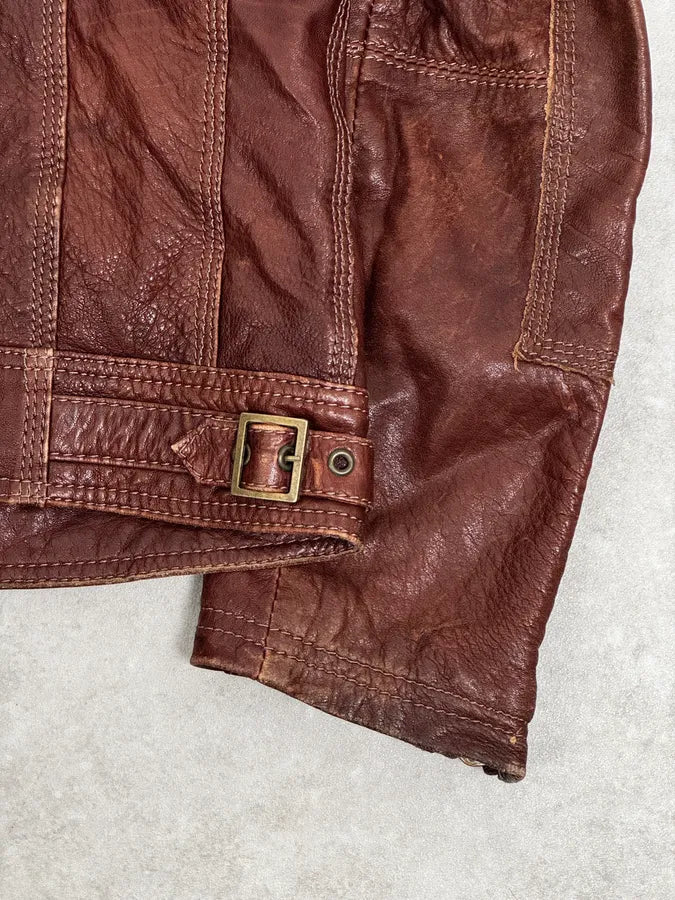 2000s Dolce & Gabbana Bordeaux Leather Premium Jacket pzSXYqk 8
