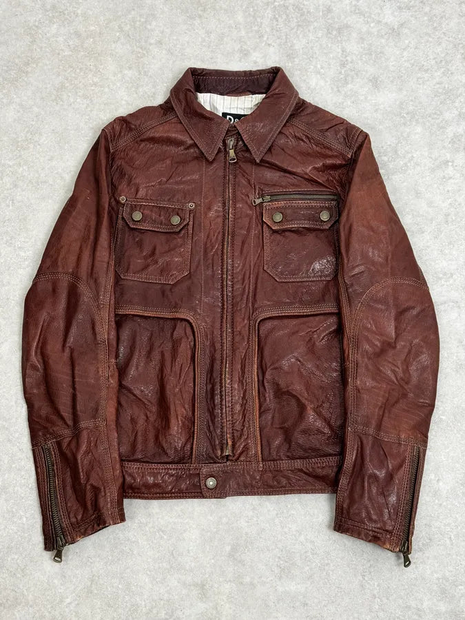 2000s Dolce & Gabbana Bordeaux Leather Premium Jacket pzSXYqk 0