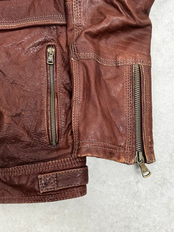 2000s Dolce & Gabbana Bordeaux Leather Premium Jacket pzSXYqk 7