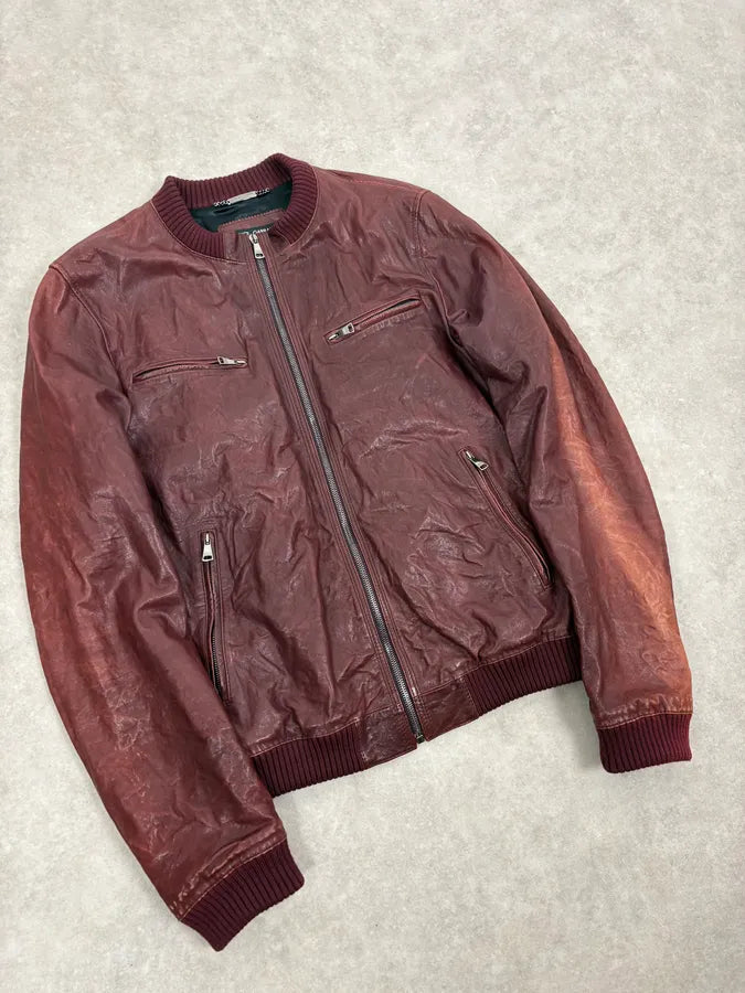AW2011 Dolce & Gabbana Bordeaux Red Leather Jacket WKWIKQd 4