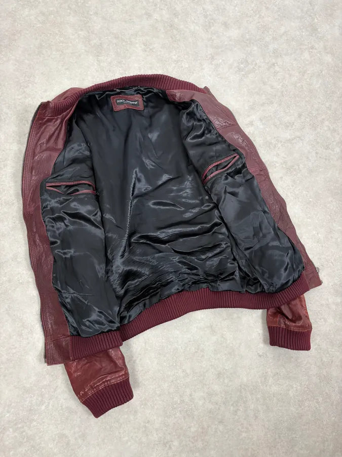 AW2011 Dolce & Gabbana Bordeaux Red Leather Jacket WKWIKQd 7