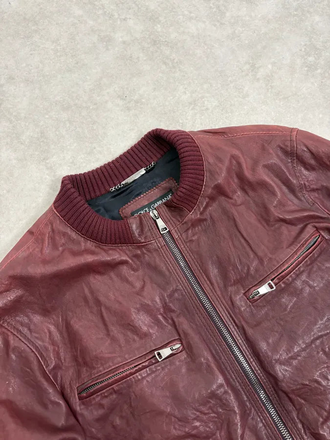 AW2011 Dolce & Gabbana Bordeaux Red Leather Jacket WKWIKQd 5