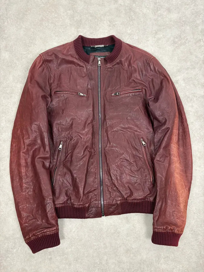 AW2011 Dolce & Gabbana Bordeaux Red Leather Jacket WKWIKQd 0