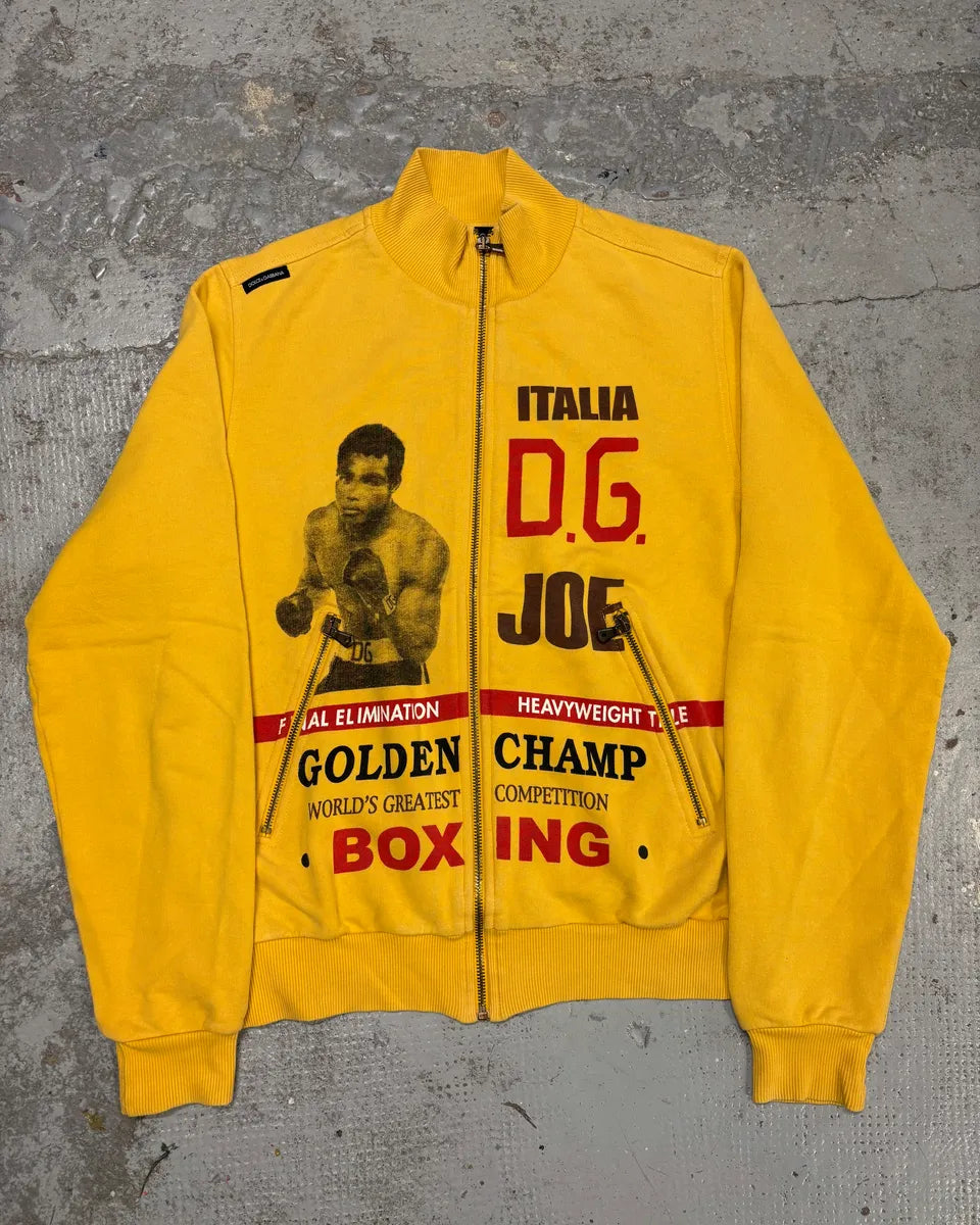 2000s Dolce & Gabbana Boxing Yellow Zip-Up Sweater evnPzqB 0