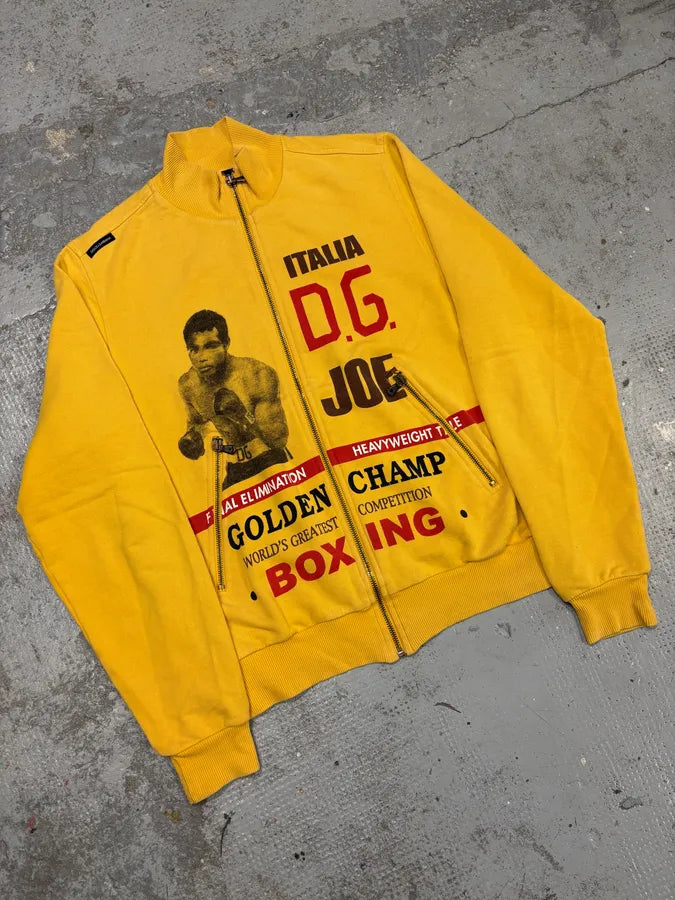 2000s Dolce & Gabbana Boxing Yellow Zip-Up Sweater evnPzqB 3