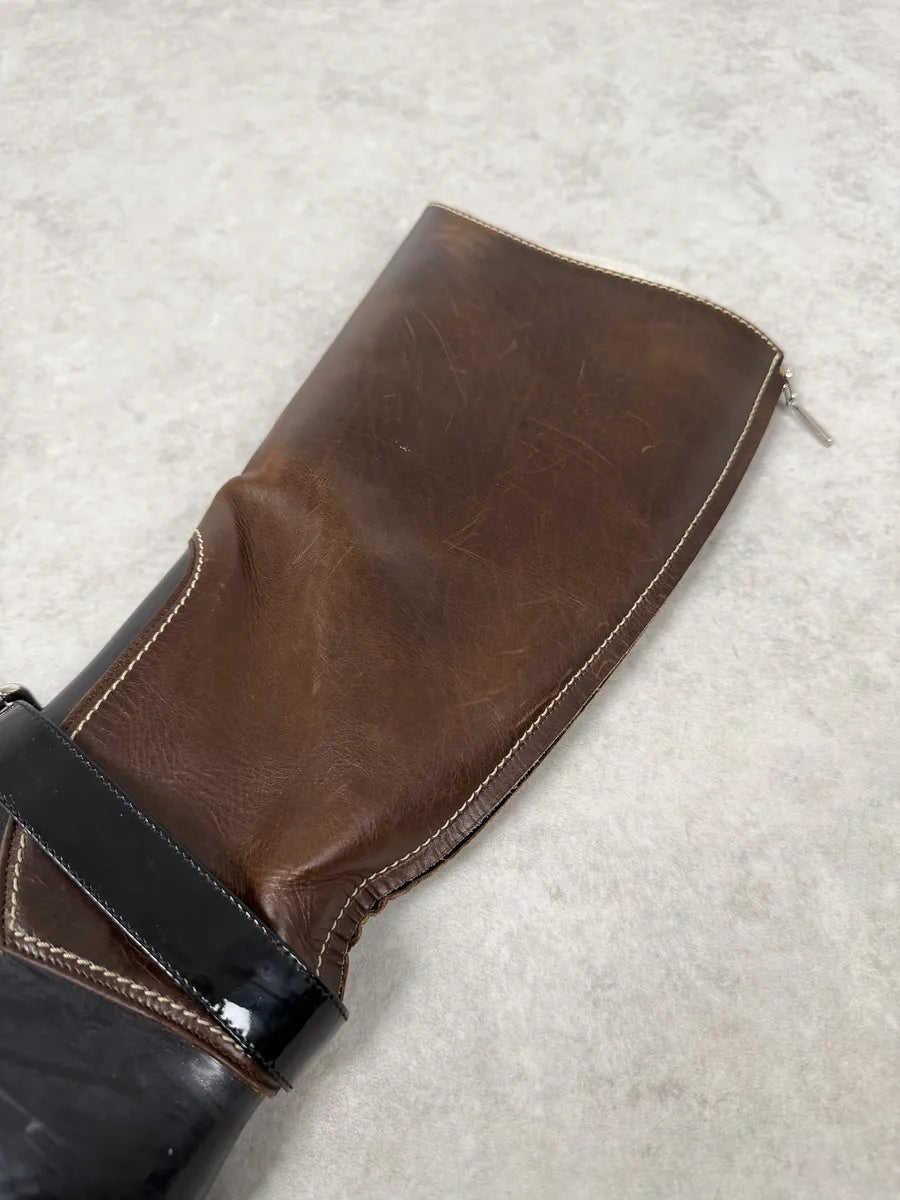 2000s Dolce & Gabbana Brown & Black Ankle Leather Boots oeHdJdn 4