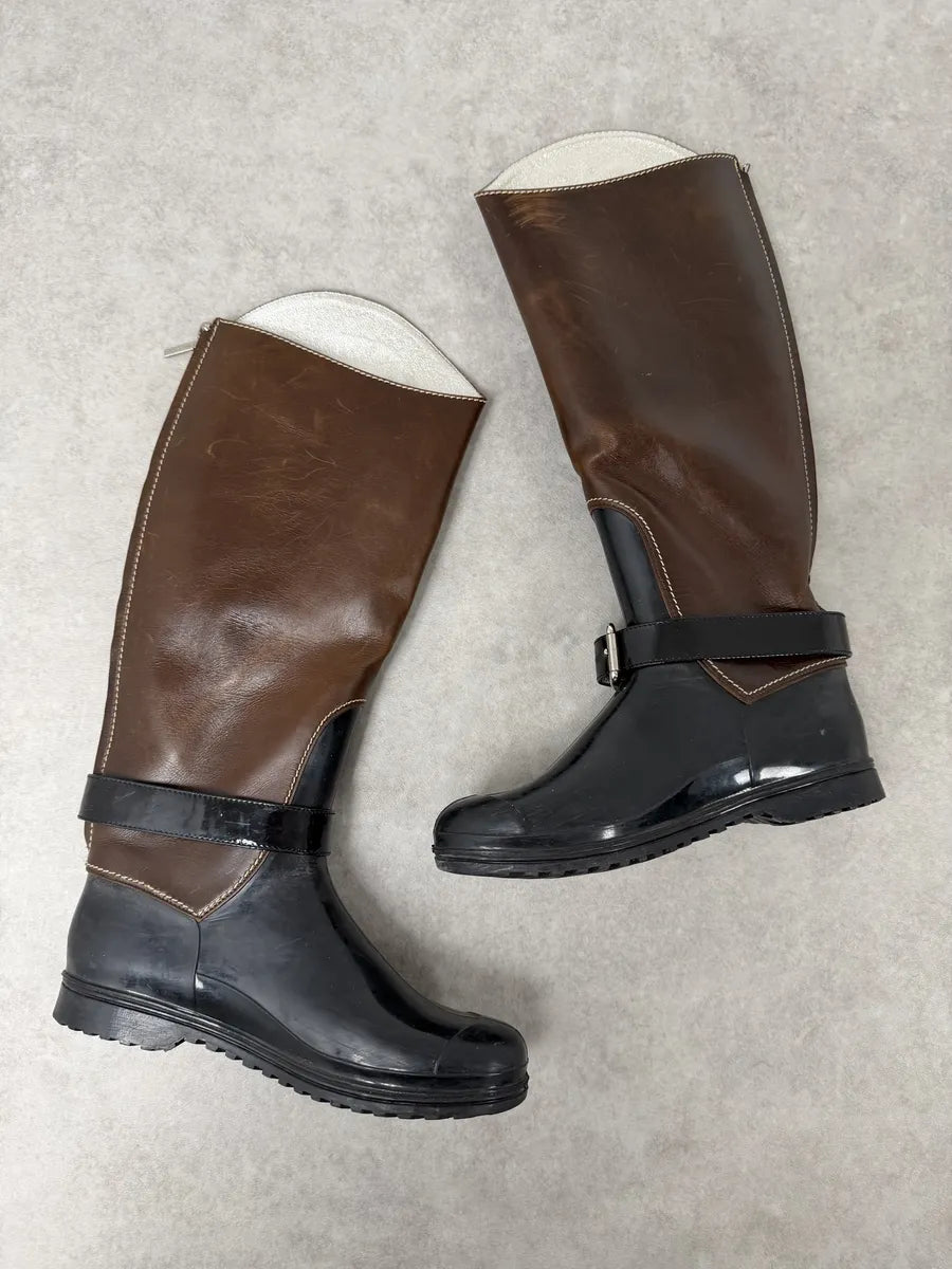 2000s Dolce & Gabbana Brown & Black Ankle Leather Boots oeHdJdn 5