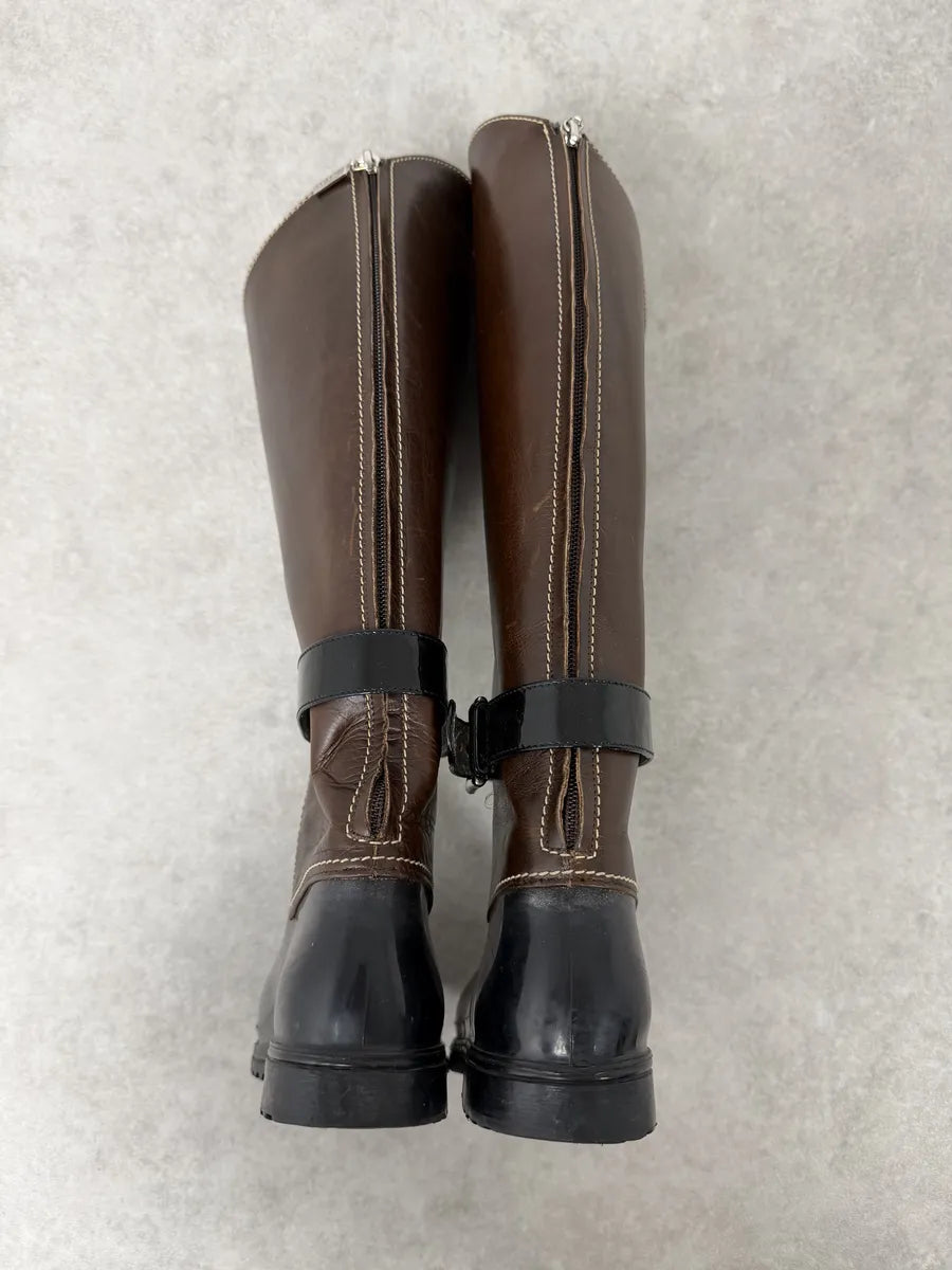 2000s Dolce & Gabbana Brown & Black Ankle Leather Boots oeHdJdn 7