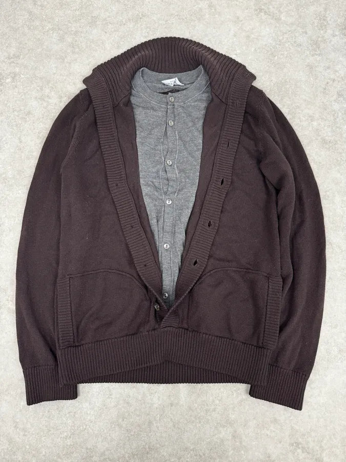 AW2005 Dolce & Gabbana Brown & Grey Layered Double Cardigan Sweater qGaErwU 1