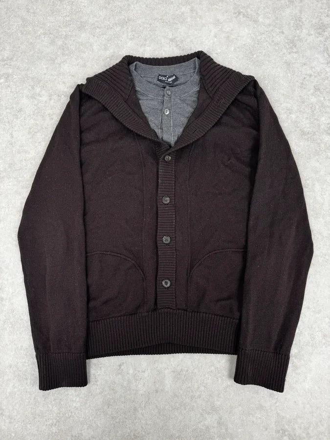 AW2005 Dolce & Gabbana Brown & Grey Layered Double Cardigan Sweater qGaErwU 0